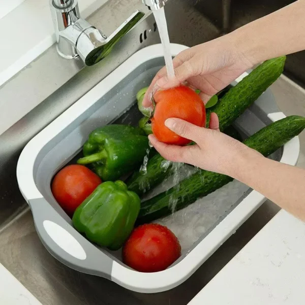 Tábua de Corte Multifuncional, Tábua de Corte Dobrável, Cesta Drenagem Conveniente e Simples, Suprimentos de Cozinha, Novo - Imagem 3