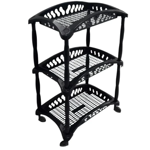Rack de Armazenamento Organizador Telado Vertical Com 3 Cestos Fruteira Cozinha Banheiro Cor Preta