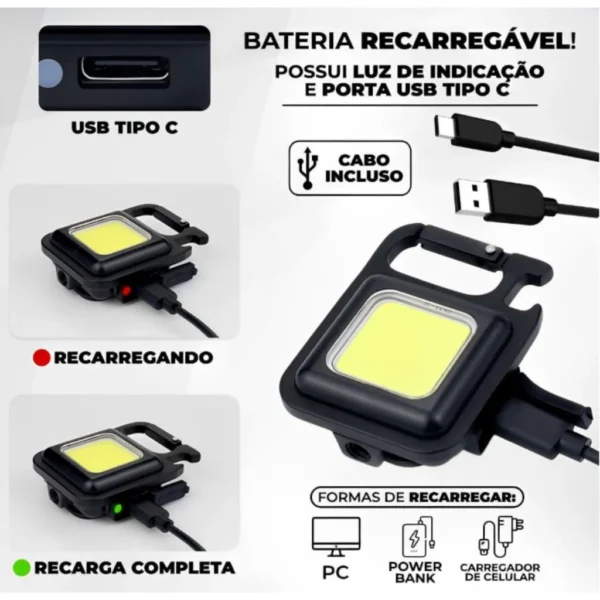 Mini Lanterna Com Led 4 Modos de Luz 4 Funções, Chaveiro portatil e abridor de garrafas - Imagem 4