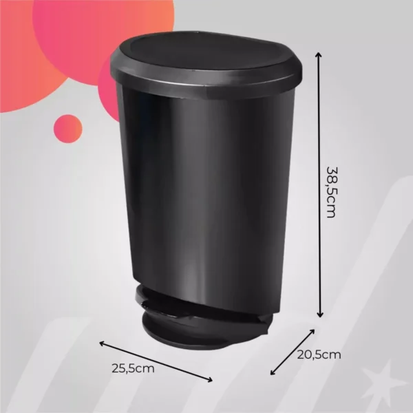 Lixeira Multiuso Para Banheiro Cozinha 10 Litros Preta Com Pedal - Imagem 3