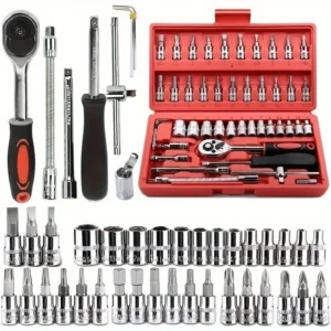 KIT Chave Catraca Reversível Soquetes 46 Peças c/Maleta