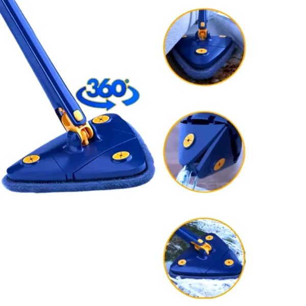 Kit Mop Esfregão Rodo Limpeza, Esfregão Triangulo Ajustável Giratório 360° + 3 refis - Imagem 2