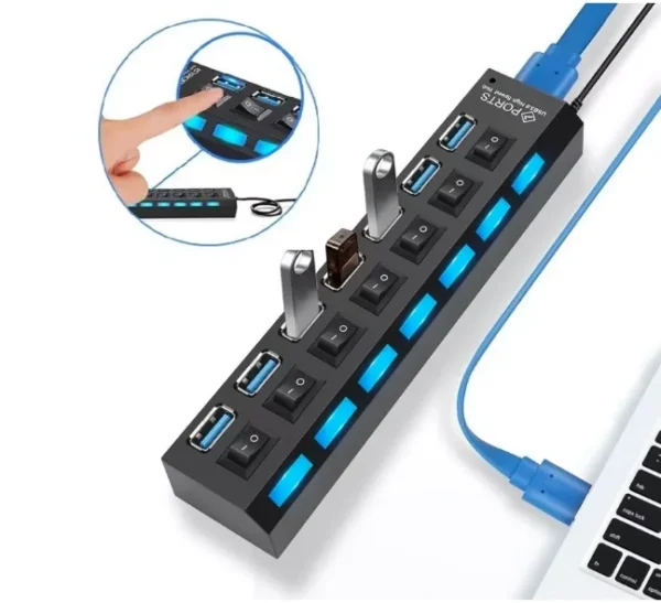 Extensão Hub Régua Usb 2.0 - 7 Portas Pc Hd Externo Pendrive - Imagem 2