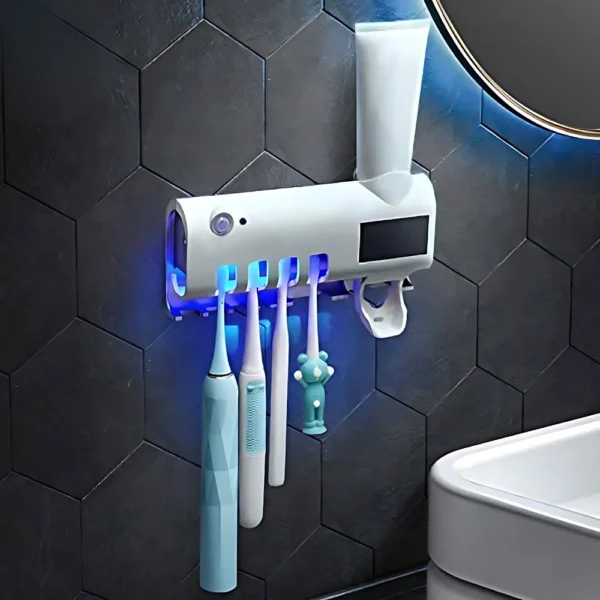Suporte para Pasta Escova de Dentes com Esterilizador Luz UV Antibacteriano Automático Banheiro - Imagem 3