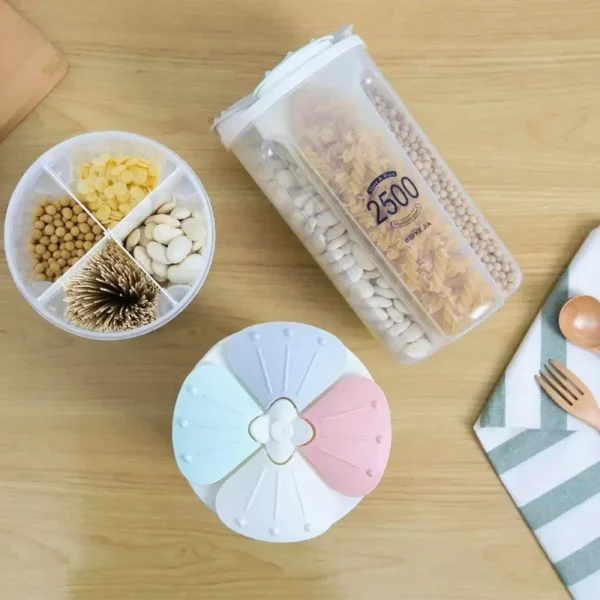 Pote Hermético Com Divisórias 2,8 Litros Personalizáveis Para Cereais Grãos Condimentos Plástico Transparente Tampa Selada - Imagem 3