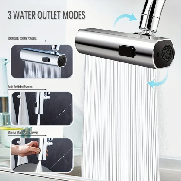 Adaptador de torneira flexível de Cozinha Com 3 Modos de Uso / Potente e Durável / Limpa Mais Rápido - Imagem 3