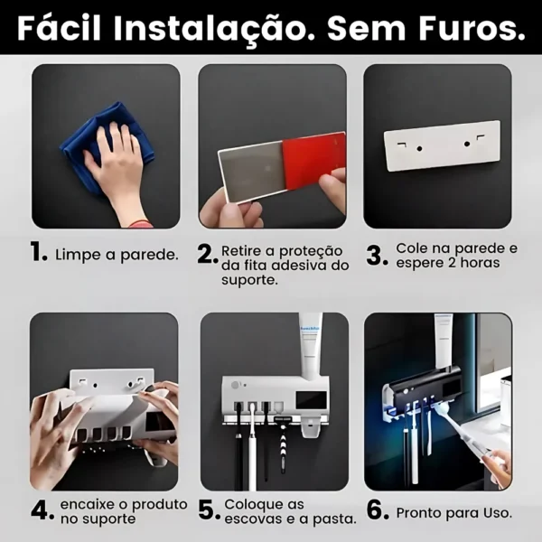 Suporte para Pasta Escova de Dentes com Esterilizador Luz UV Antibacteriano Automático Banheiro - Imagem 5