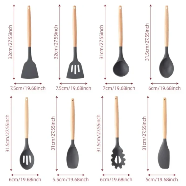 BRINDE MISTERIOSO + KIT de Cozinha Conjunto com 12 peças Jogo de Utensilios Culinários Cabo de Madeira Antiaderente PROMOÇÃO - Imagem 2