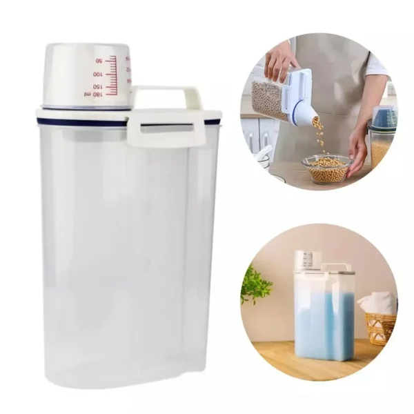 Pote Hermético com Copo Medidor Bico Dosador 2L Cozinha mantimentos Lavanderia Multiuso - Imagem 2