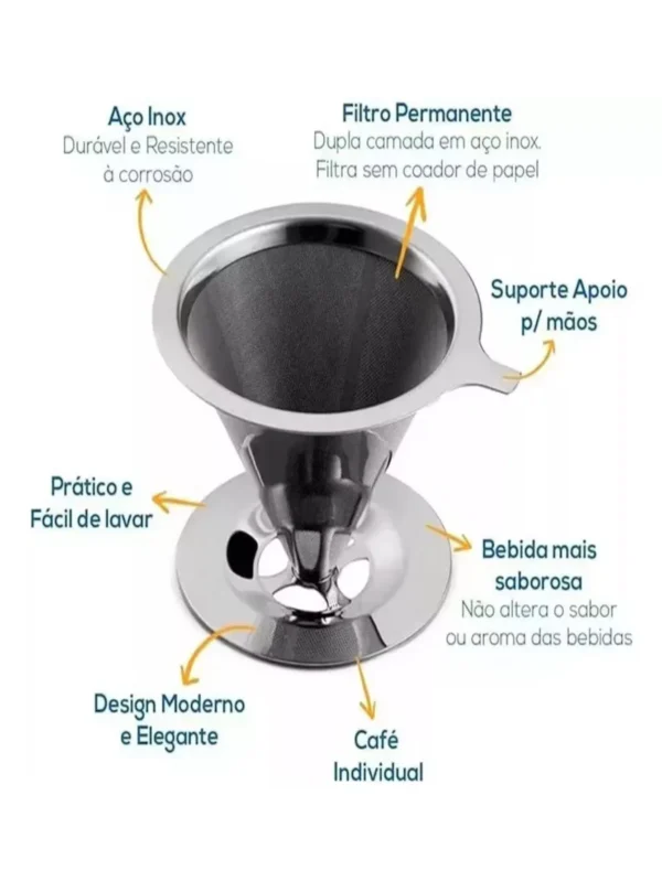 Café Filtro Coador Inox 103 Extra Grande Reutilizável WL-2319 - Imagem 4