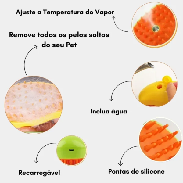 Escova a vapor para cão e gato, pulverizador elétrico para massagem, pet grooming ferramenta, 3 em 1 pente de massagem - Imagem 2