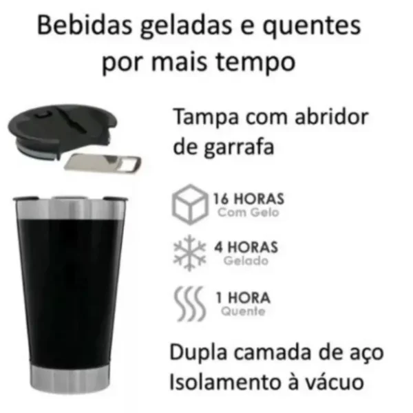 Copo Térmico 473ml Beba Gelado ou quente com Tampa e Abridor - Imagem 2