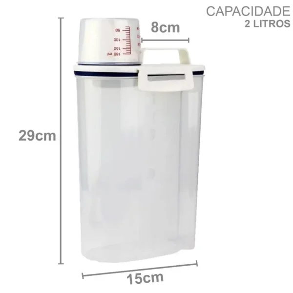 Pote Hermético com Copo Medidor Bico Dosador 2L Cozinha mantimentos Lavanderia Multiuso - Imagem 5