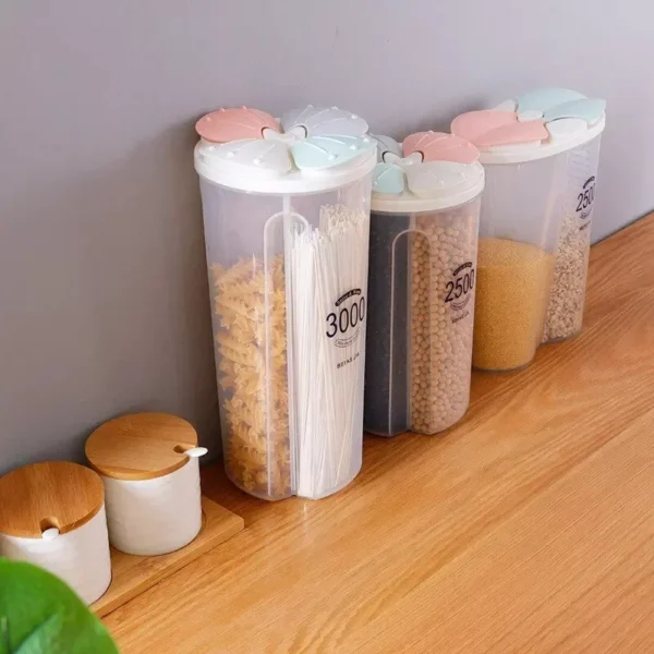 Pote Hermético Com Divisórias 2,8 Litros Personalizáveis Para Cereais Grãos Condimentos Plástico Transparente Tampa Selada - Imagem 2