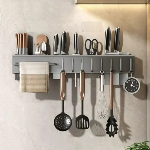 De parede Cozinha Organizador Prateleira, armazenamento de especiarias, rack, porta-faca, tempero, pauzinho, colher, pá, pratele - Imagem 2
