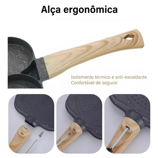 Frigideira Antiaderente Com 3 Divisórias Fritar Ovo Bacon Carne Frango Lanche Multiuso - Imagem 3