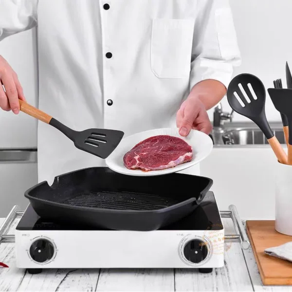 BRINDE MISTERIOSO + KIT de Cozinha Conjunto com 12 peças Jogo de Utensilios Culinários Cabo de Madeira Antiaderente PROMOÇÃO - Imagem 3