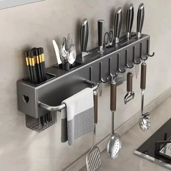 De parede Cozinha Organizador Prateleira, armazenamento de especiarias, rack, porta-faca, tempero, pauzinho, colher, pá, pratele - Imagem 4