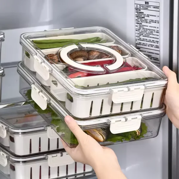 Organizador Hermético para Geladeira e Dispensa Multiuso para Frutas Alimentos Caixa Organizadora Cozinha Prática Armazenamento - Imagem 3