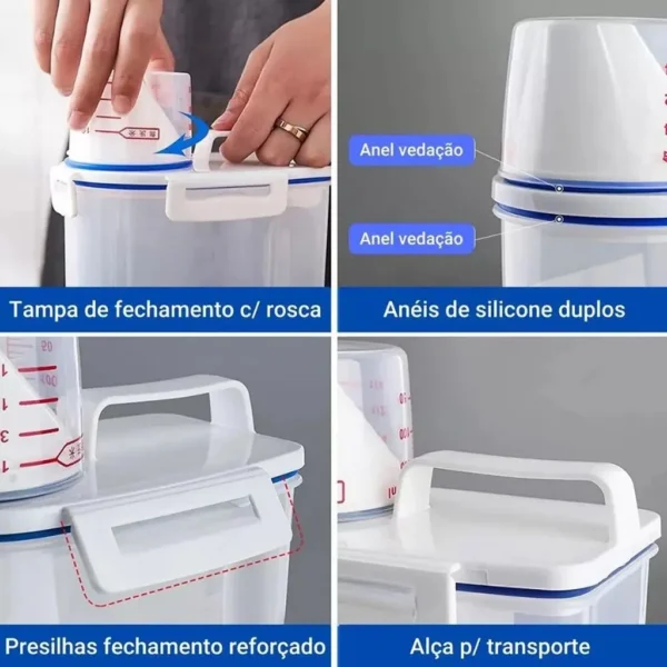 Pote Hermético com Copo Medidor Bico Dosador 2L Cozinha mantimentos Lavanderia Multiuso - Imagem 3