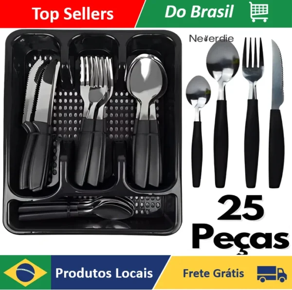 Jogo De Talheres Inox Com 24 Peças + Suporte Gaveteiro - Imagem 2