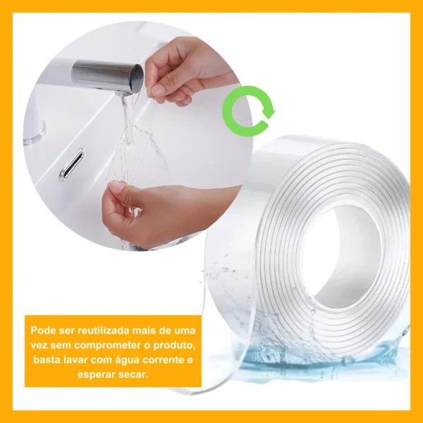 Fita Dupla Face Extra Forte Transparente Gel Silicone Adesiva Cola Parede 3Mx2cm Fixação Fast Durável Multiuso Melhorar Ambiente - Imagem 2