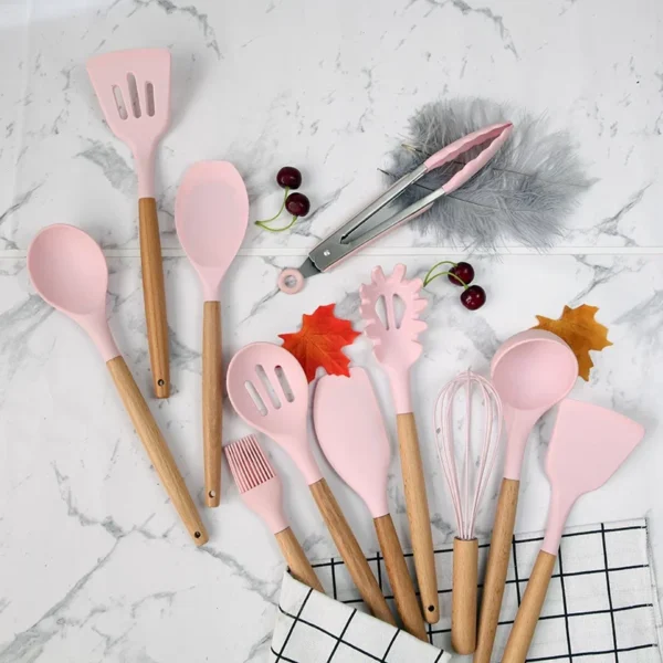 BRINDE MISTERIOSO + KIT de Cozinha Conjunto com 12 peças Jogo de Utensilios Culinários Cabo de Madeira Antiaderente PROMOÇÃO - Imagem 4