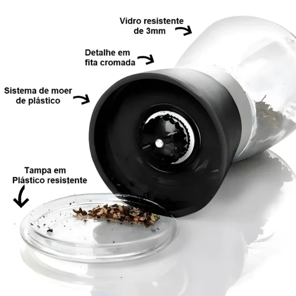 Kit 2 Moedor Triturador De Temperos, Sal, Pimenta E Especiarias De Vidro e Inox - Imagem 2