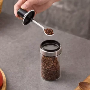Porta Temperos Vidro Com Colher Açúcar Sal Pimenta Condimentos Orégano Tomilho Recipiente Cozinha Armazenamento Tampa Plástica
