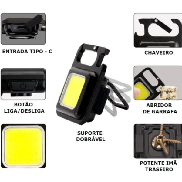 Mini Lanterna Com Led 4 Modos de Luz 4 Funções, Chaveiro portatil e abridor de garrafas - Imagem 2