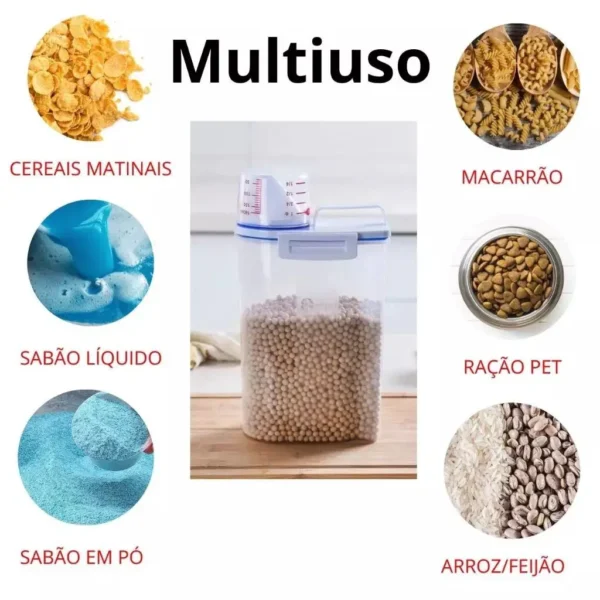 Pote Hermético com Copo Medidor Bico Dosador 2L Cozinha mantimentos Lavanderia Multiuso - Imagem 4