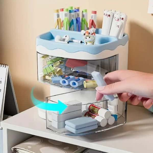 Organizador Mesa Escritório Escolar Trabalho Porta Lápis Caneta Pincel Marcador Gaveta Divisoria Acrílico Madeira Plástico Multi - Imagem 2