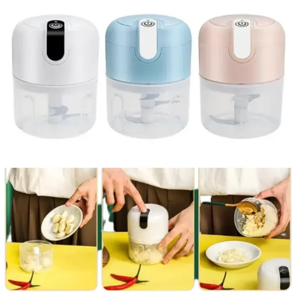 Mini Processador Elétrico de Alimentos Portátil com 3 lâminas de aço inox USB 250 ml Bivolt - Imagem 5