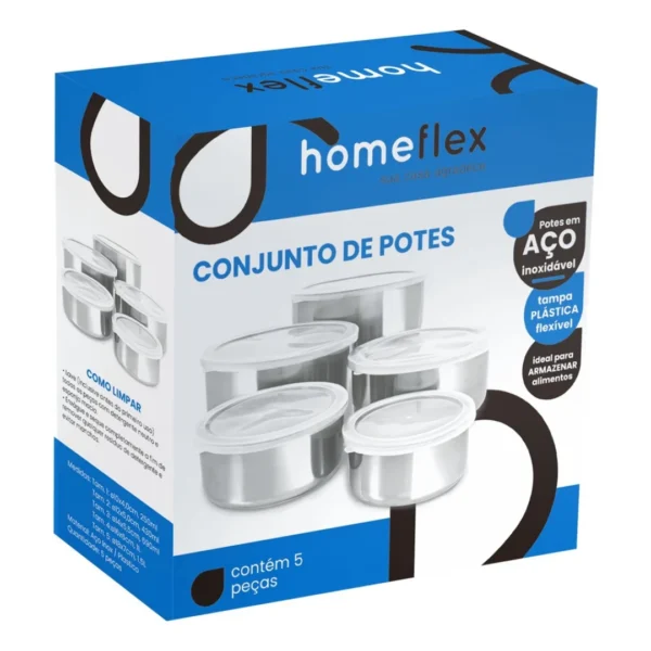 Jogo 5 Potes Tigelas em Inox Alumínio Com Tampa Redondo Praticidade Armazenamento Eficiente e Elegante com Tampa Redonda Inclusa - Imagem 2