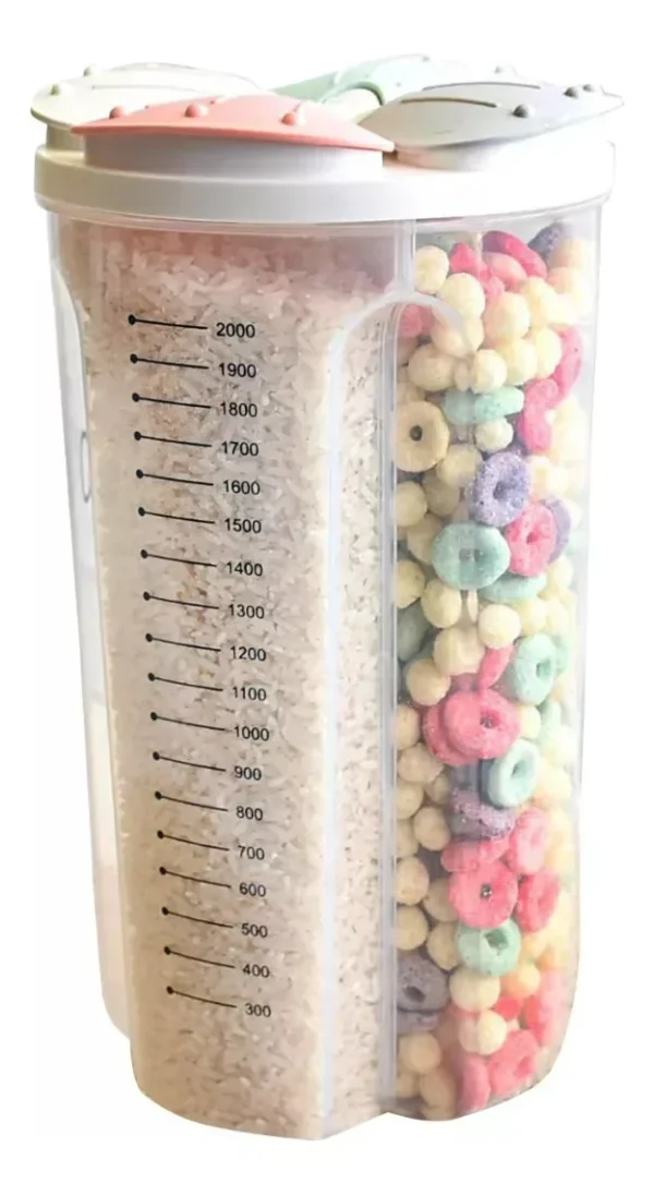 Pote Hermético Com Divisórias 2,8 Litros Personalizáveis Para Cereais Grãos Condimentos Plástico Transparente Tampa Selada