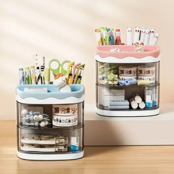 Organizador Mesa Escritório Escolar Trabalho Porta Lápis Caneta Pincel Marcador Gaveta Divisoria Acrílico Madeira Plástico Multi - Imagem 4