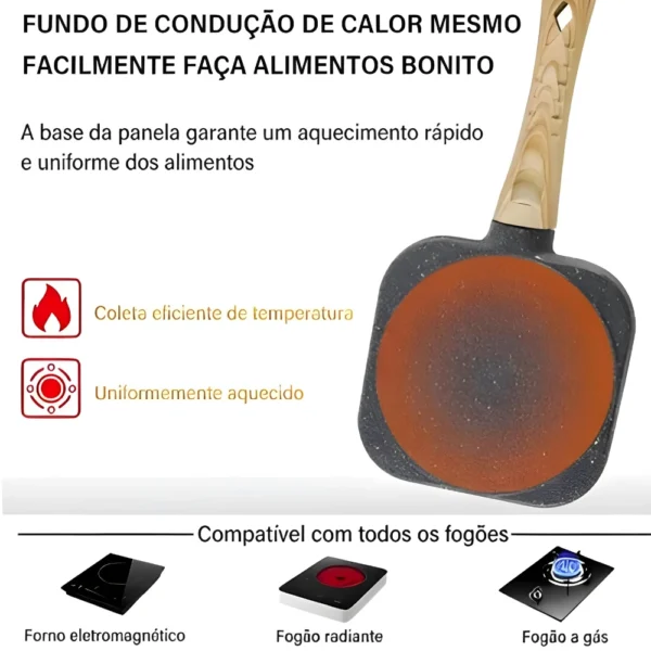 Frigideira Antiaderente Com 3 Divisórias Fritar Ovo Bacon Carne Frango Lanche Multiuso - Imagem 2