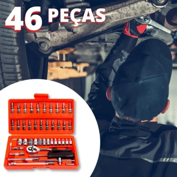 KIT Chave Catraca Reversível Soquetes 46 Peças c/Maleta - Imagem 2