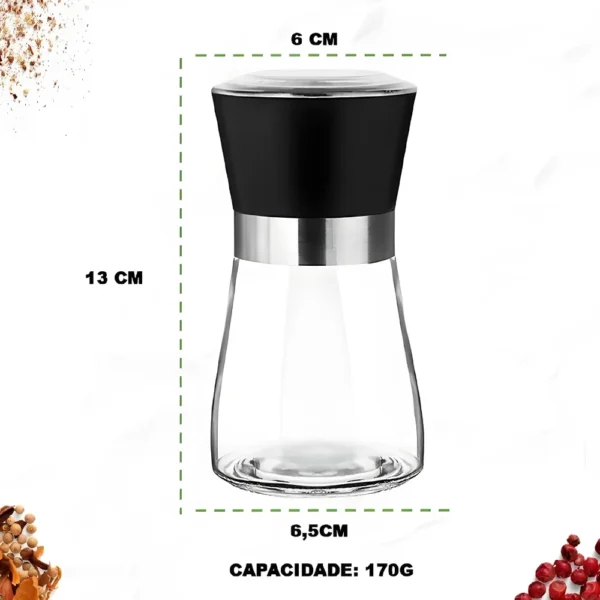 Kit 2 Moedor Triturador De Temperos, Sal, Pimenta E Especiarias De Vidro e Inox - Imagem 5