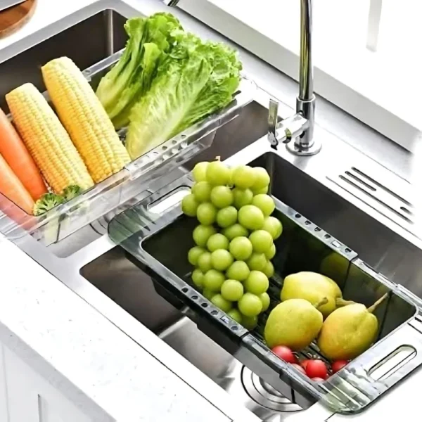 Escorredor De Cozinha Para Frutas E Legumes Tamanho Ajustável Ácrilico Pia - Imagem 3
