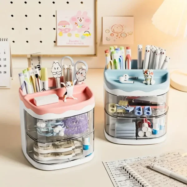 Organizador Mesa Escritório Escolar Trabalho Porta Lápis Caneta Pincel Marcador Gaveta Divisoria Acrílico Madeira Plástico Multi - Imagem 5