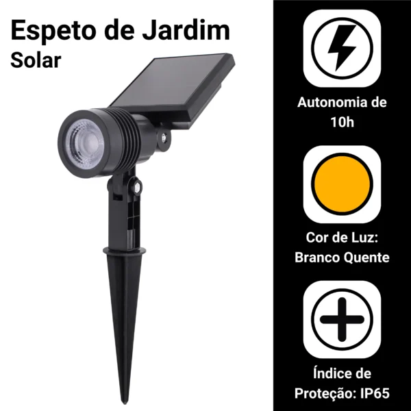 Kit 2 Luminária Espeto Jardim Led Energia Solar 10w Spot - Imagem 5