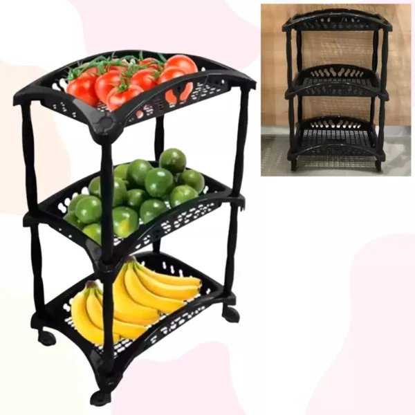 Rack de Armazenamento Organizador Telado Vertical Com 3 Cestos Fruteira Cozinha Banheiro Cor Preta - Imagem 2