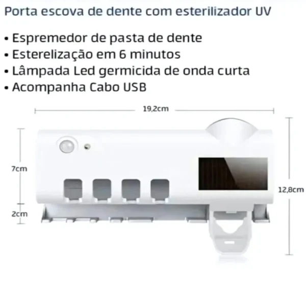 Suporte para Pasta Escova de Dentes com Esterilizador Luz UV Antibacteriano Automático Banheiro - Imagem 4