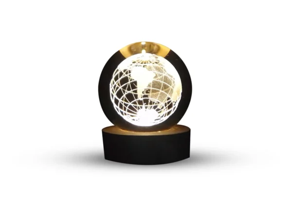 Luminária Abajur USB Enfeite Decorativo Esfera de Vidro 3D Com Led Planetário Quarto - Imagem 2