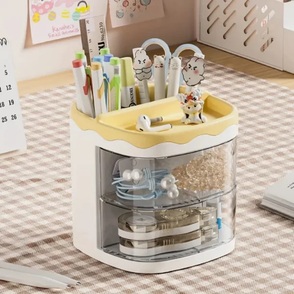 Organizador Mesa Escritório Escolar Trabalho Porta Lápis Caneta Pincel Marcador Gaveta Divisoria Acrílico Madeira Plástico Multi - Imagem 3