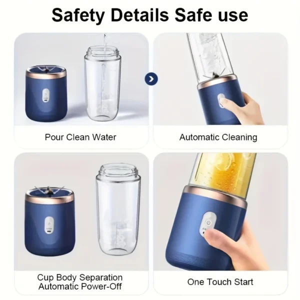 Mini Liquidificador Portátil Recarregável Mixer Vitamina Shake Suco 300ML - Imagem 5