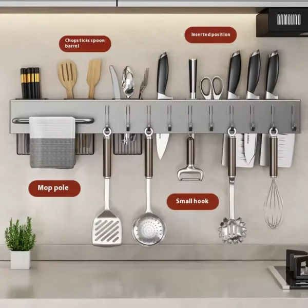 De parede Cozinha Organizador Prateleira, armazenamento de especiarias, rack, porta-faca, tempero, pauzinho, colher, pá, pratele - Imagem 3