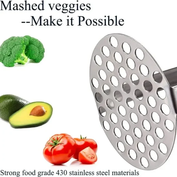 Amassador Batatas Legumes Multiuso Aço Inox Com Cabo Plastico Cozinha Multiuso - Imagem 3