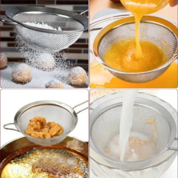 Kit Peneira Grandes Coador Em Aço Inox 3 Tamanhos P M G Para Cozinha - Imagem 4